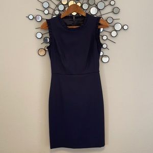 J Crew Navy Blue Sheath Dress with Ruffle Detail